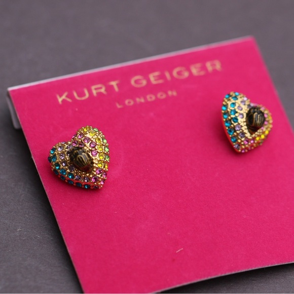 Kurt Geiger London Signature Heart Rainbow Stud Earrings - Picture 7 of 7